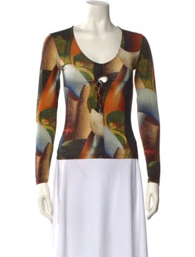 Pre-owned Paloma Wool Printed Scoop Neck Top In Brown