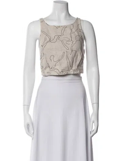 Pre-owned Paloma Wool Printed Square Neckline Crop Top In White