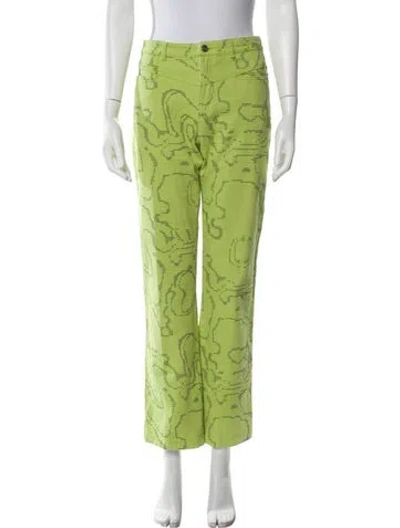 Pre-owned Paloma Wool Printed Straight Leg Pants In Green
