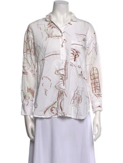 Pre-owned Paloma Wool Printed Three-quarter Sleeve Button-up Top In White