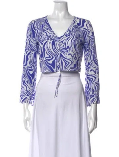 Pre-owned Paloma Wool Printed V-neck Crop Top In Purple