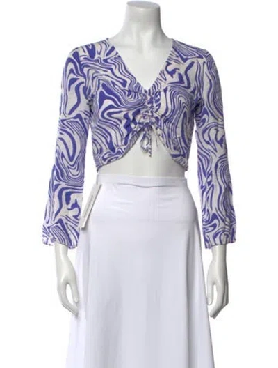 Pre-owned Paloma Wool Printed V-neck Crop Top In White