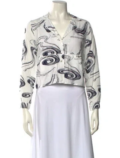 Pre-owned Paloma Wool Printed V-neck Crop Top In White