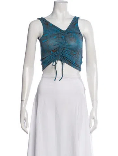 Pre-owned Paloma Wool Printed V-neck Crop Top In White