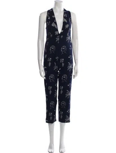 Pre-owned Paloma Wool Printed V-neck Jumpsuit In Blue