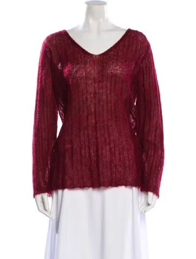 Pre-owned Paloma Wool Printed V-neck Sweater In Burgundy