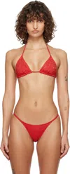 Paloma Wool Bead-embellished Triangle Bikini Top In Red