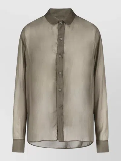 Paloma Wool Relaxed Collared Long Sleeve Lightweight Top In Brown