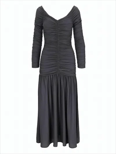 Paloma Wool Ruched Midi Dress With Gathered Skirt In Gray