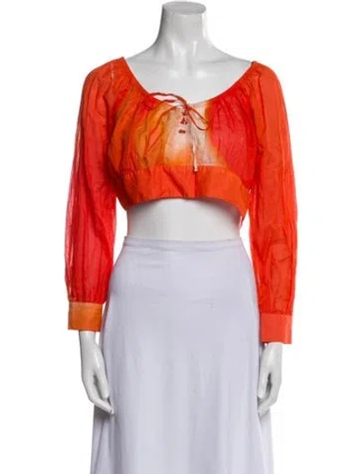 Pre-owned Paloma Wool Scoop Neck Long Sleeve Crop Top In Orange