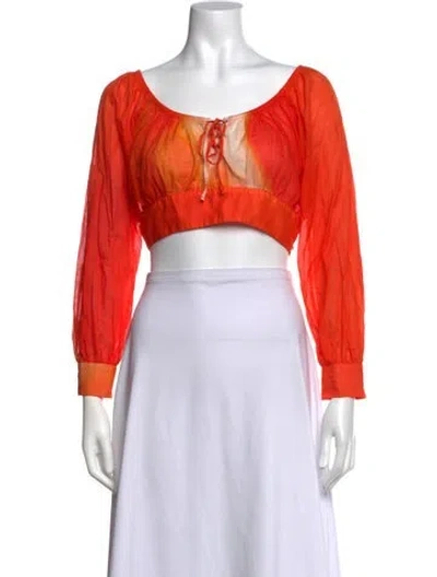 Pre-owned Paloma Wool Scoop Neck Long Sleeve Crop Top In Orange