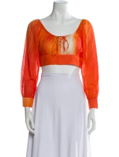 Pre-owned Paloma Wool Scoop Neck Three-quarter Sleeve Crop Top In Orange