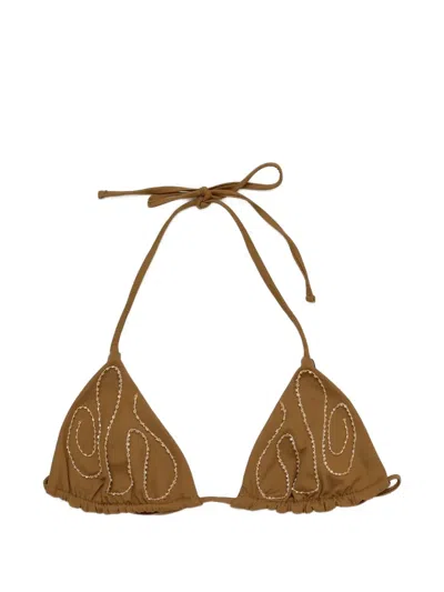 Paloma Wool Sharpie Bead-embellished Bikini Top In Brown