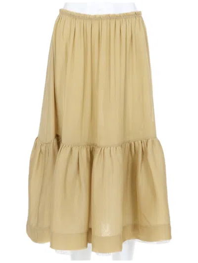 Paloma Wool Silk Ruffled Gathered Midi Skirt In Brown