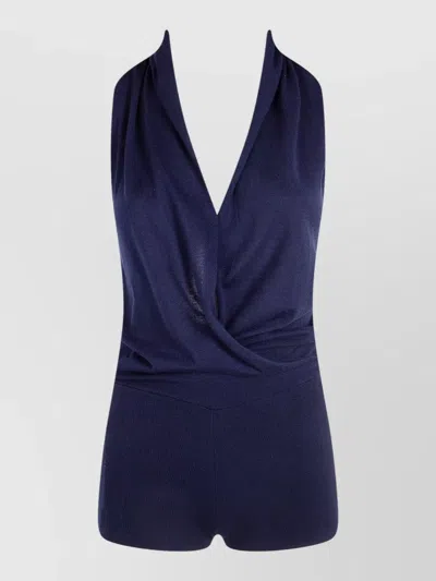 Paloma Wool Soma Halterneck Seamless Stretch V Neck Top In Blue