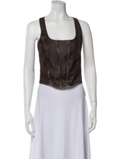 Pre-owned Paloma Wool Square Neckline Sleeveless Crop Top In Brown