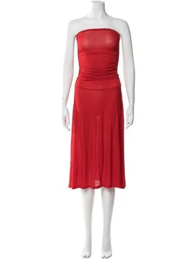 Pre-owned Paloma Wool Strapless Midi Length Dress In Red