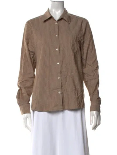 Pre-owned Paloma Wool Striped Long Sleeve Button-up Top In Brown/neutrals