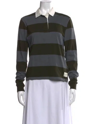 Pre-owned Paloma Wool Striped Long Sleeve Polo In Green
