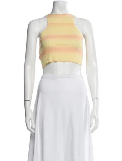 Pre-owned Paloma Wool Striped Mock Neck Crop Top In Green