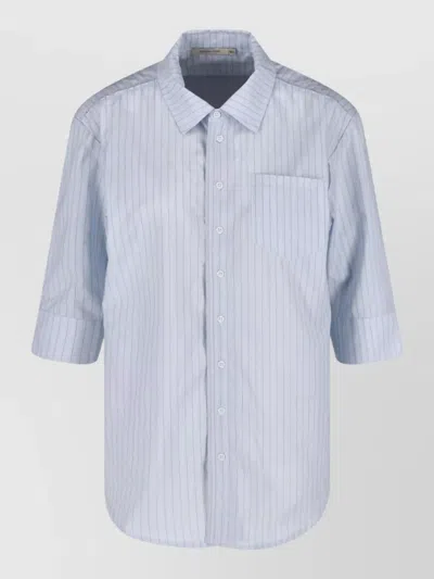 Paloma Wool Striped Short Sleeve Boxy Shirt Collar Pocket In Blue