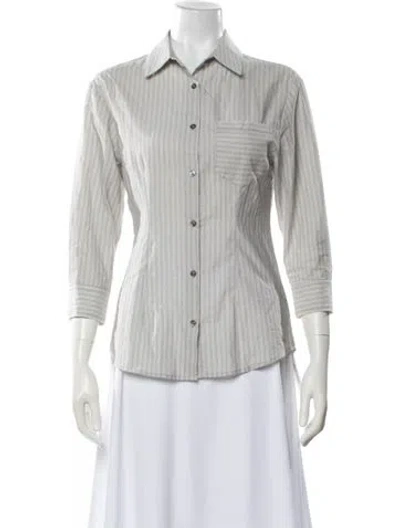 Pre-owned Paloma Wool Striped Three-quarter Sleeve Button-up Top In Gray