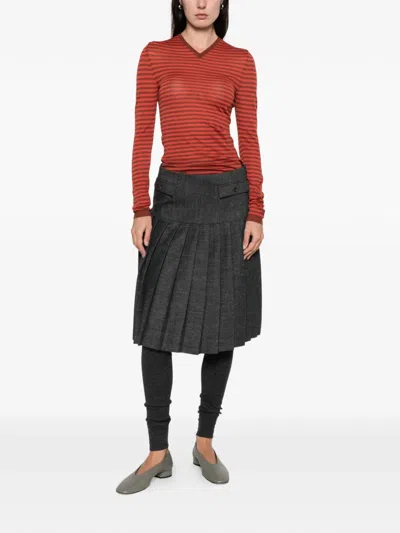 Paloma Wool Striped V-neck Top In Red