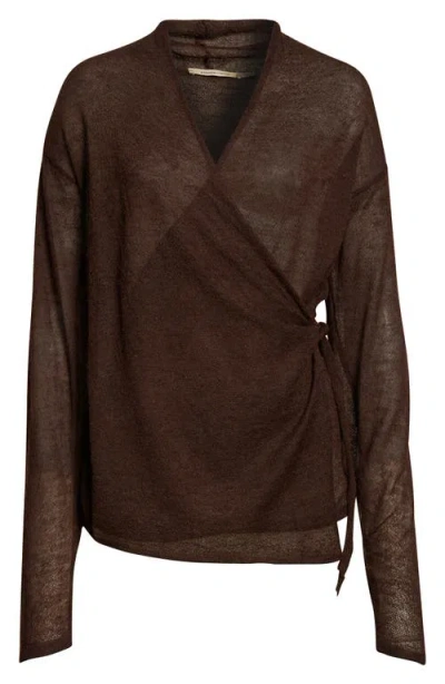 Paloma Wool Sudi Baby Alpaca & Merino Wool Blend Wrap Sweater In Brown