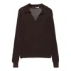 Paloma Wool Dandy Open Stitch Long Sleeve Polo In Brown