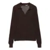 Paloma Wool Dandy Open Stitch Long Sleeve Polo In Brown