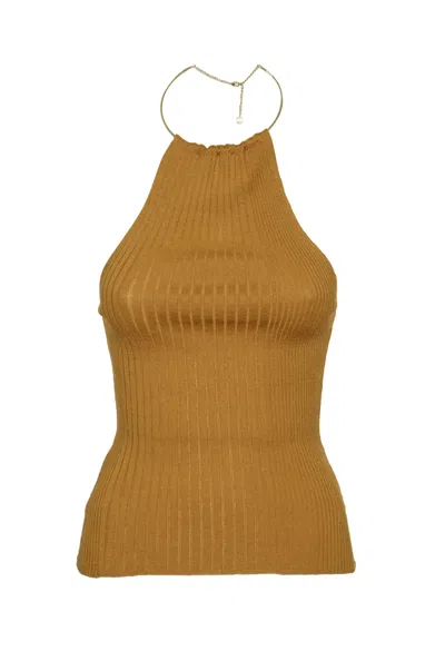 Paloma Wool Halterneck Ribbed Top In Brown