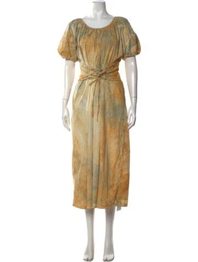 Pre-owned Paloma Wool Tie-dye Print Midi Length Dress In Yellow