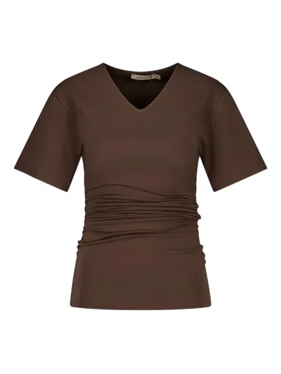 Paloma Wool V-neck Gathered T-shirt In Brown