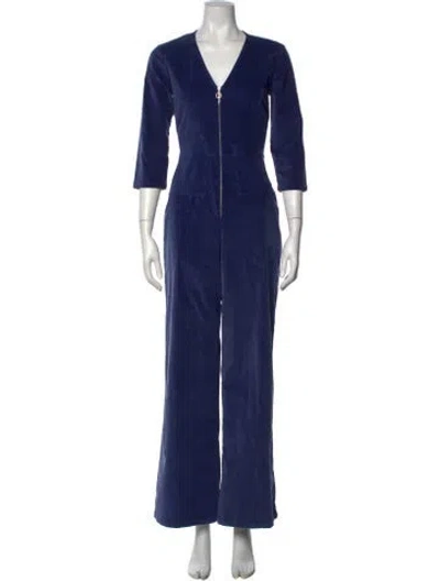 Pre-owned Paloma Wool Velour V-neck Jumpsuit In Blue