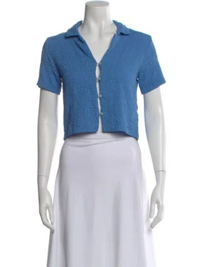 Pre-owned Paloma Wool V-neck Short Sleeve Crop Top In Blue