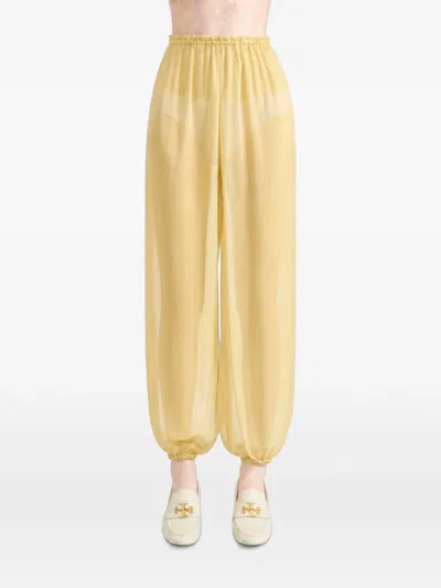 Paloma Wool Weza Sheer Silk-blend Trousers In Yellow