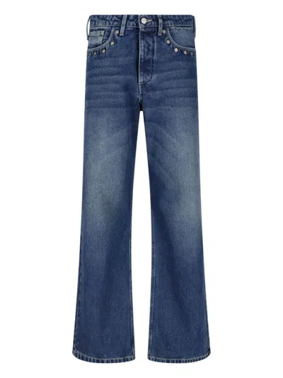Paloma Wool Wide-leg Denim Jeans With Subtle Fading And Metallic Accents In Blue