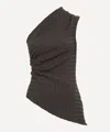 Paloma Wool Win Asymmetric Gingham Seersucker One-shoulder Top In Brown