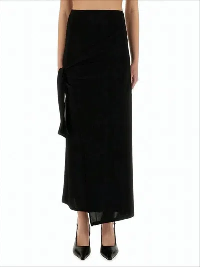 Paloma Wool Wrap Design Midi Skirt With Side Tie Detail In Black