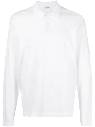 Paltò White Long Sleeve Linen Polo Shirt