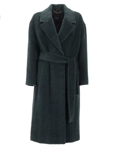 Paltò Cappotto In Alpaca E Lana Con Cintura In Green