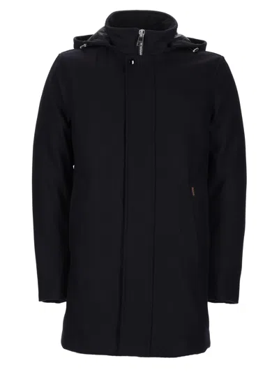 Paltò Cappotto In Lana Con Cappuccio In Blue