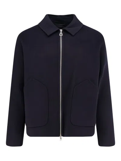 Paltò Cropped Black Zip-up Jacket With Structured Collar And Rounded Pockets In Blue