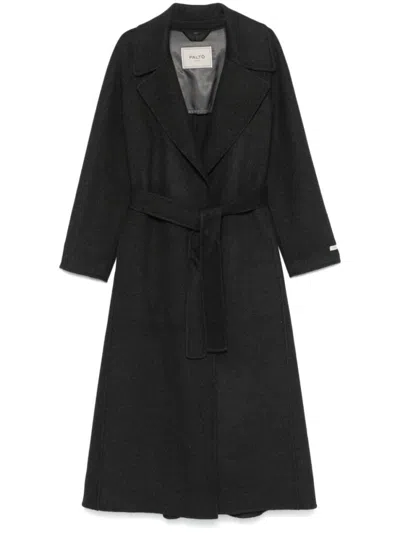 Paltò Dark Grey Paola Wool Belted Coat In Black