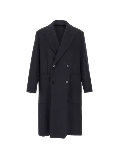 Paltò Double-breasted Peak-lapel Coat In Blue