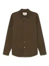 Paltò Front Press-stud Fastening Olive Green Overshirt With Pockets In Brown