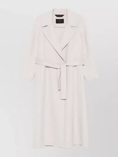 Paltò Long Coat Belted Waist Notched Lapels In Neutral