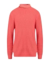 Paltò Man Turtleneck Tomato Red Size L Merino Wool, Cashmere In Tomato Red