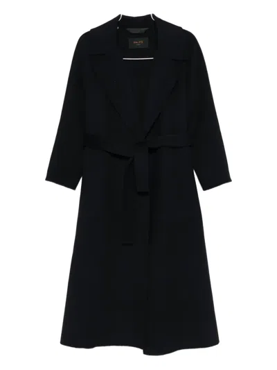 Paltò Paola Belted Wrap Coat In Blue
