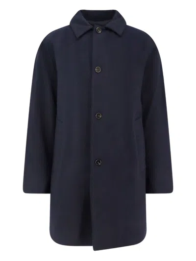 Paltò Straight-cut Overcoat With Four-button Front In Blue